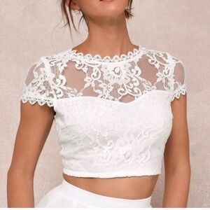 Lulu's White Lace Crop Top
